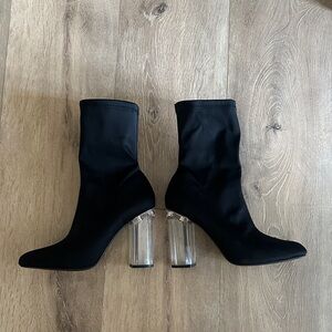 Black Sock Boots with Clear Heels